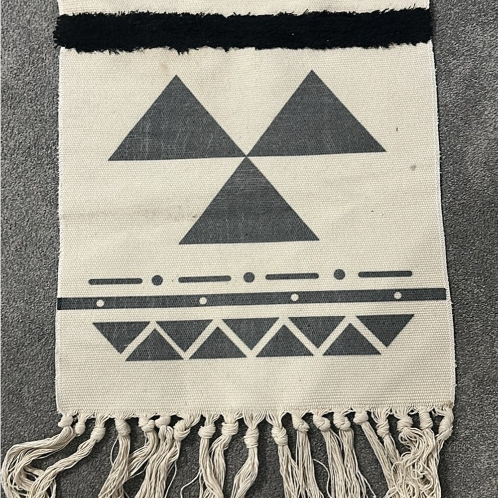 Geometric Patterned Wall Hanging with Fringe